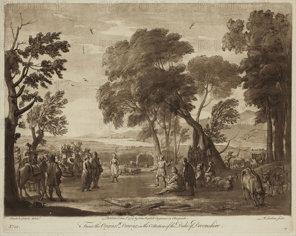 Richard Earlom, English, 1743 - 1822, after Claude Gellée, French, 1600-1682, Villagers Dancing, ca. 1773, etching and mezzotint printed in brown ink on laid paper, Plate: 8 1/8 × 10 1/8 inches (20.6 × 25.7 cm)