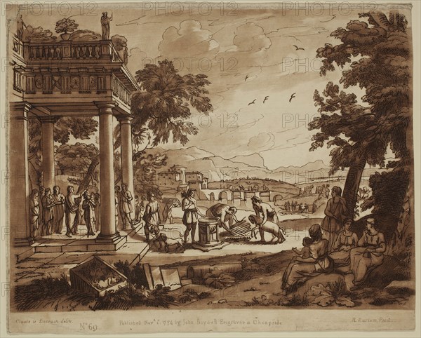 Richard Earlom, English, 1743 - 1822, after Claude Gellée, French, 1600-1682, Samuel Anointing David, ca. 1774, etching and mezzotint printed in brown ink on laid paper, Sheet (trimmed at plate mark): 8 1/4 × 10 1/4 inches (21 × 26 cm)