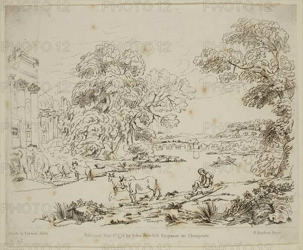 Richard Earlom, English, 1743 - 1822, after Claude Gellée, French, 1600-1682, Herdsman Preparing to Ford a River, ca. 1775, etching printed in black ink on laid paper, Sheet (trimmed to plate mark): 8 1/4 × 10 inches (21 × 25.4 cm)