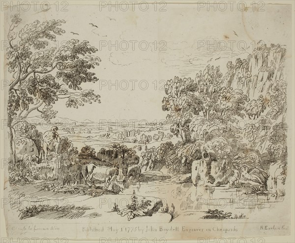 Richard Earlom, English, 1743 - 1822, after Claude Gellée, French, 1600-1682, Argus and Io, ca. 1775, Etching and mezzotint printed in black on laid paper, sheet (trimmed to plate mark):