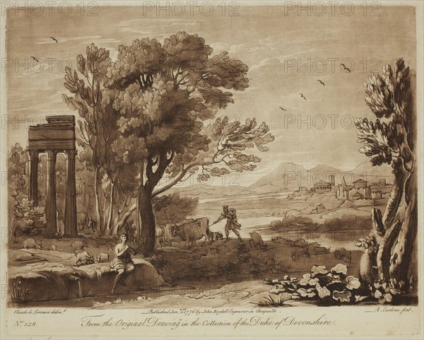 Richard Earlom, English, 1743 - 1822, after Claude Gellée, French, 1600-1682, Mercury and Battus, ca. 1775, Etching and mezzotint printed in brown on laid paper, plate: 8 1/8 x 10 1/8 in.