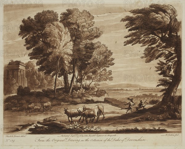 Richard Earlom, English, 1743 - 1822, after Claude Gellée, French, 1600-1682, Mercury and Battus, ca. 1776, etching and mezzotint printed in brown ink on laid paper, Plate: 8 1/8 × 10 1/4 inches (20.6 × 26 cm)