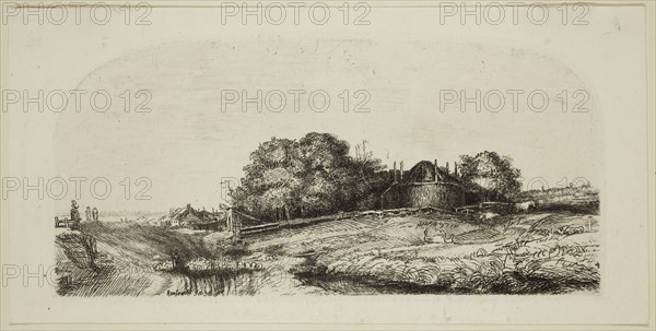William Baillie, English, 1723-1810, after Rembrandt Harmensz van Rijn, Dutch, 1606-1669, Landscape with Horse Rolling, 18th century, etching printed in black ink on wove paper, Plate: 3 1/4 × 6 7/8 inches (8.3 × 17.5 cm)