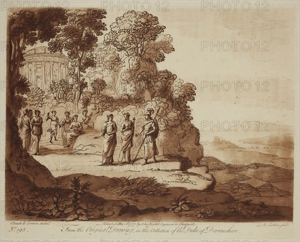 Richard Earlom, English, 1743 - 1822, after Claude Gellée, French, 1600-1682, Mount Helicon, ca. 1777, etching and mezzotint printed in brown ink on laid paper, Plate: 8 1/8 × 10 1/4 inches (20.6 × 26 cm)