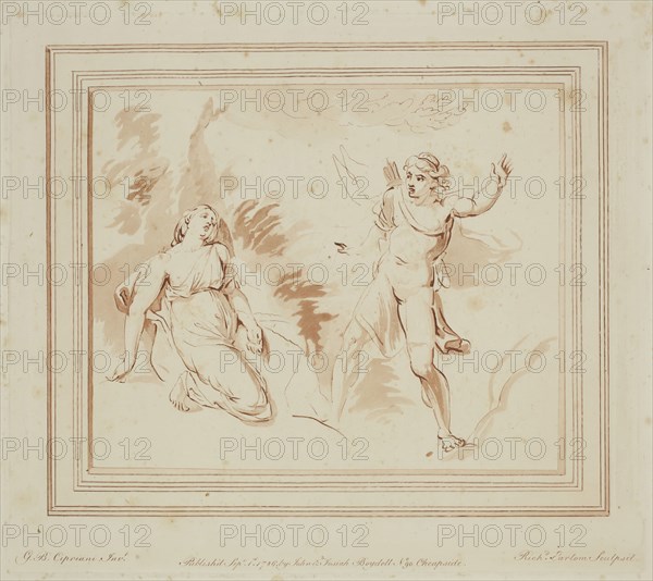 Richard Earlom, English, 1743 - 1822, after Giovanni Battista Cipriani, Italian, 1727-1785, (Untitled), ca. 1786, etching and aquatint printed in brown ink on wove paper, Plate: 8 5/8 × 9 7/8 inches (21.9 × 25.1 cm)