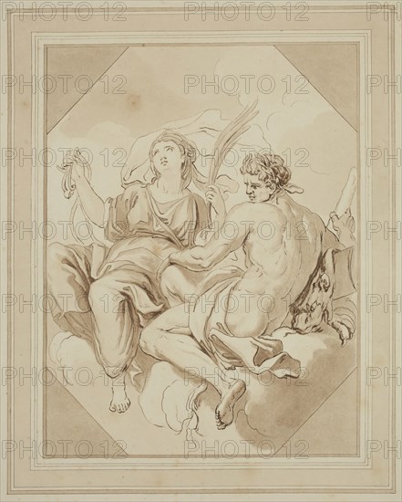 Richard Earlom, English, 1743 - 1822, after Giovanni Battista Cipriani, Italian, 1727-1785, Two Martyrs in the Clouds, ca. 1786, etching and aquatint printed in brown ink on wove paper, Plate: 11 5/8 × 9 5/8 inches (29.5 × 24.4 cm)