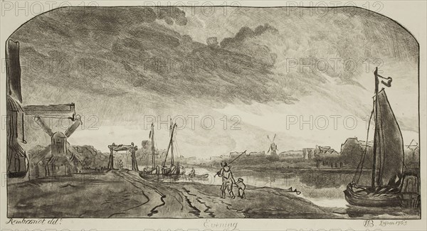 William Baillie, English, 1723-1810, after Rembrandt Harmensz van Rijn, Dutch, 1606-1669, Evening, 1765, etching printed in black ink on wove paper, Plate: 7 × 11 7/8 inches (17.8 × 30.2 cm)