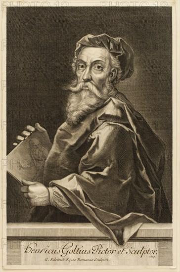 Gerard Edelinck, Flemish, 1640-1707, Hendrik Goltzius, 1617, engraving printed in black ink on laid paper, Plate (and sheet): 12 5/8 × 8 1/4 inches (32.1 × 21 cm)