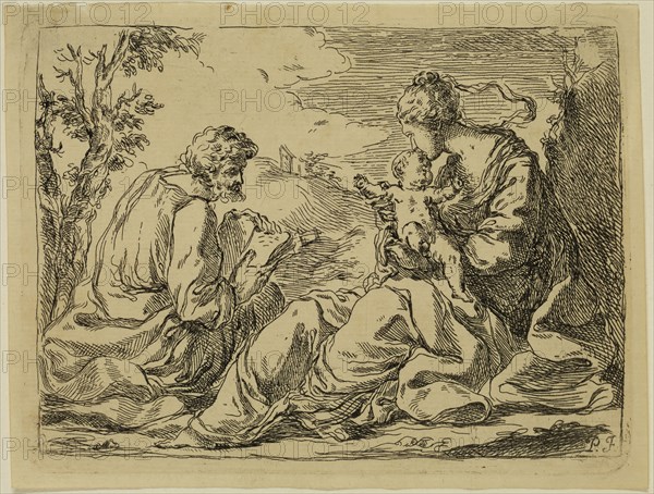 Paolo Farinato, Italian, 1524-1606, Holy Family, between 1524 and 1606, etching printed in black ink on laid paper, Plate: 3 3/4 × 5 inches (9.5 × 12.7 cm)