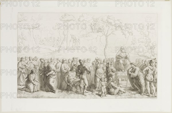 Lodovico Ferretti, Italian, after Luca Signorelli, Italian, 1441-1523, Moses Reading the Law to the Israelites, 19th century, etching printed in black ink on wove paper, Image: 13 1/2 × 22 1/8 inches (34.3 × 56.2 cm)