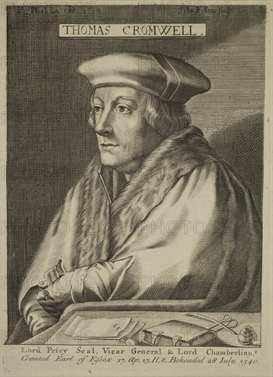 John Fillian, English, died 1680, Thomas Cromwell 1498-1540, 17th century, Engraving printed in black ink on wove paper, Plate: 8 3/8 × 6 inches (21.3 × 15.2 cm)