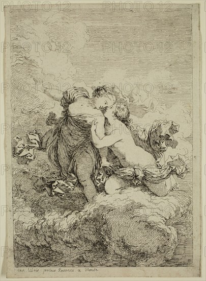 Jean Honoré Fragonard, French, 1732-1806, after Pietro Liberi, Italian, 1614-1687, Deux femmes sur un nuage, between 1732 and 1806, etching printed in black ink on laid paper, Sheet (trimmed within plate mark): 6 1/4 × 4 1/2 inches (15.9 × 11.4 cm)