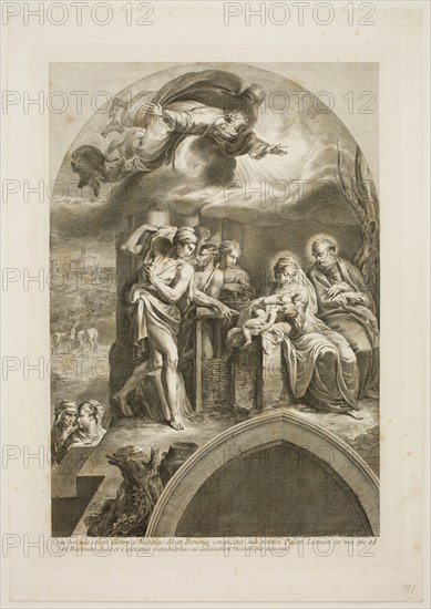 Gaetano Gandolfi, Italian, 1734-1802, after Niccolò dell' Abbate, Italian, 1512-1571, Adoration of the Shepherds, 1768, Engraving printed in black on wove paper, plate: 18 x 12 1/4 in.