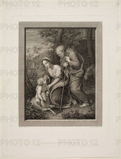 Giovita Garavaglia, Italian, 1790-1835, after Raphael, Italian, 1483-1520, Holy Family with a Lamb, c. 1817, Etching and engraving printed in black on wove paper, plate: 18 1/2 x 13 3/4 in.