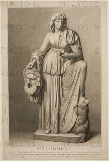 Alexis Francois Girard, French, 1787-1870, after Gedeon Francois Reverdin, French, 1772-1828, Melpomene, 19th Century, Crayon manner engraving printed in black on laid paper, image: 21 5/8 x 14 3/4 in.