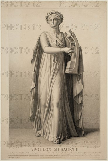 Alexis Francois Girard, French, 1787-1870, after Gedeon Francois Reverdin, French, 1772-1828, Apollon Musagete, 19th Century, Crayon manner engraving printed in black on laid paper, image: 21 7/8 x 14 5/8 in.