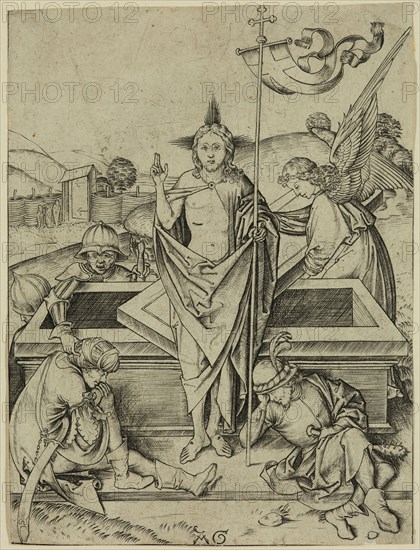 Master A. G., German, Resurrection of Christ, 15th century, engraving printed in black ink on laid paper, Sheet (trimmed to plate mark): 5 5/8 × 4 1/4 inches (14.3 × 10.8 cm)