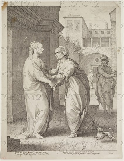 Hendrick Goltzius, Dutch, 1558-1617, Visitation, 1593, engraving printed in black ink on laid paper, Plate: 18 5/8 × 13 7/8 inches (47.3 × 35.2 cm)