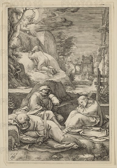 Hendrick Goltzius, Dutch, 1558-1617, Christ on the Mount of Olives, 1597, engraving printed in black ink on laid paper, Plate: 7 7/8 × 5 1/4 inches (20 × 13.3 cm)