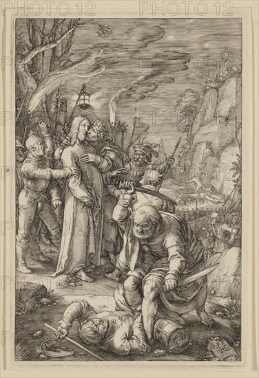 Hendrick Goltzius, Dutch, 1558-1617, Christ Taken Captive, 1598, engraving printed in black ink on laid paper, Plate: 8 × 5 3/8 inches (20.3 × 13.7 cm)