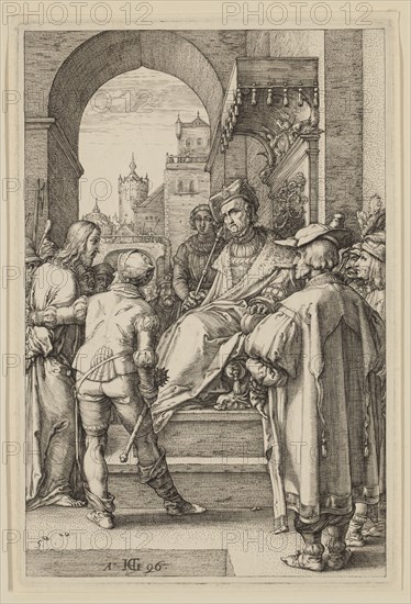Hendrick Goltzius, Dutch, 1558-1617, Christ Before Pilate, 1596, engraving printed in black ink on laid paper, Plate: 8 × 5 1/4 inches (20.3 × 13.3 cm)