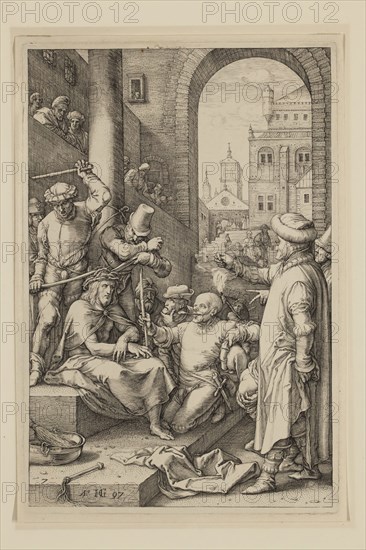 Hendrick Goltzius, Dutch, 1558-1617, Christ Crowned with Thorns, 1597, engraving printed in black ink on laid paper, Plate: 8 × 5 3/8 inches (20.3 × 13.7 cm)