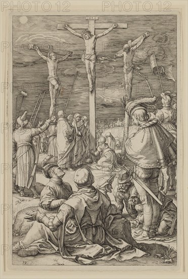 Hendrick Goltzius, Dutch, 1558-1617, Crucifixion, between 1596 and 1599, engraving printed in black ink on laid paper, Plate: 8 × 5 3/8 inches (20.3 × 13.7 cm)