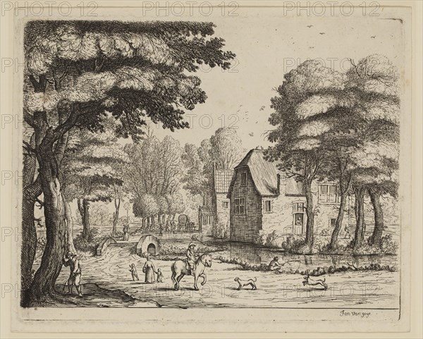 Jan van de Capelle, Dutch, 1626-1679, Landscape with a Stone Bridge, 17th century, etching printed in black ink on laid paper, Plate: 5 1/2 × 6 7/8 inches (14 × 17.5 cm)