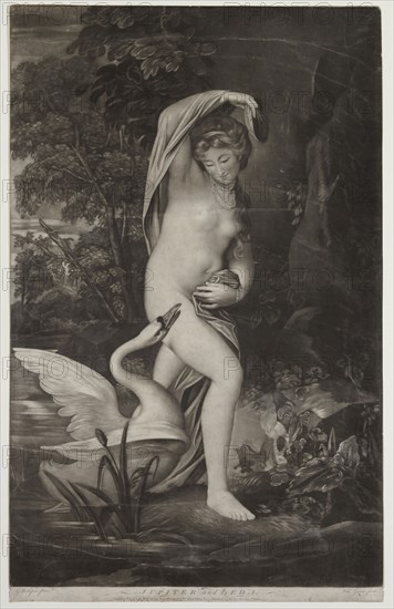 Valentine Green, English, 1739-1813, after George Willison, English, 1741-1797, Jupiter and Leda, ca. 1771, Mezzotint printed in black ink on laid paper, Image: 23 5/8 × 15 1/8 inches (60 × 38.4 cm)