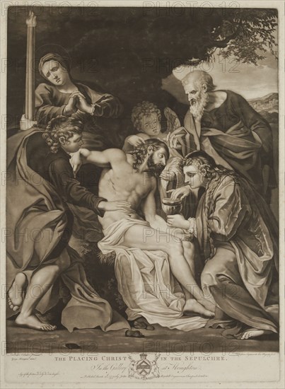 Valentine Green, English, 1739-1813, after Lodovico Carracci, Italian, 1555-1619, after George Farinton, English, 1752-1788, Entombment of Christ, 1775, Mezzotint printed in black on laid paper, plate: 19 7/8 x 14 1/2 in.