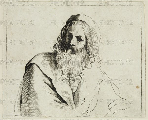 Guercino (Giovanni Francesco Barbieri), Italian, 1591-1666, Head of a Man, between 1591 and 1666, etching and engraving printed in black ink on laid paper, Sheet (trimmed within plate mark): 6 1/8 × 7 1/2 inches (15.6 × 19.1 cm)