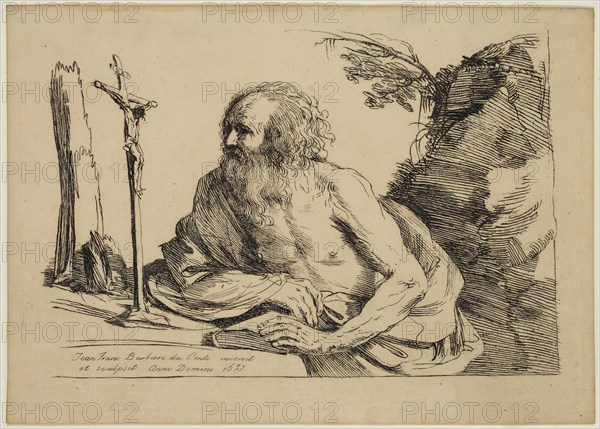 Guercino (Giovanni Francesco Barbieri), Italian, 1591-1666, Saint Jerome, 1637, etching printed in black ink on laid paper, Plate: 7 1/2 × 10 7/8 inches (19.1 × 27.6 cm)