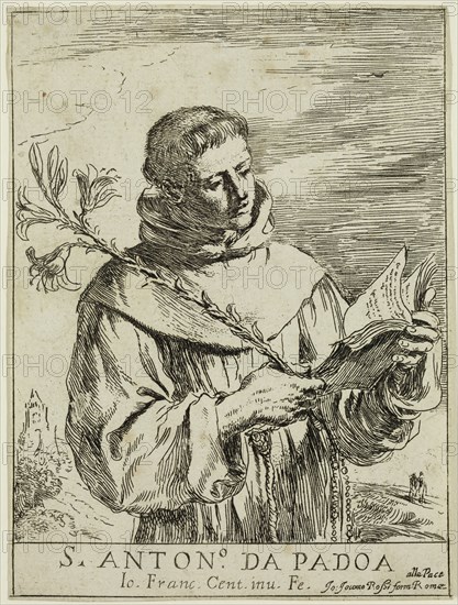 Guercino (Giovanni Francesco Barbieri), Italian, 1591-1666, Saint Anthony of Padua, between early and mid-17th century, etching printed in black ink on laid paper, Sheet (trimmed within plate mark): 5 7/8 × 4 3/8 inches (14.9 × 11.1 cm)