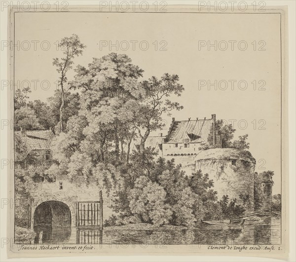 Jan Hackaert, Dutch, 1628 - after 1685, The Town Gate at Gorkum, 17th century, etching printed in black ink on laid paper, Plate: 7 7/8 × 8 7/8 inches (20 × 22.5 cm)
