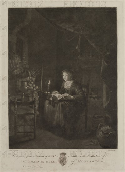 William Baillie, English, 1723-1810, after Gerhard Dou, Dutch, 1613-1675, Lace Maker, 1773, etching and engraving printed in black ink on laid paper, Plate: 17 1/8 × 12 1/4 inches (43.5 × 31.1 cm)