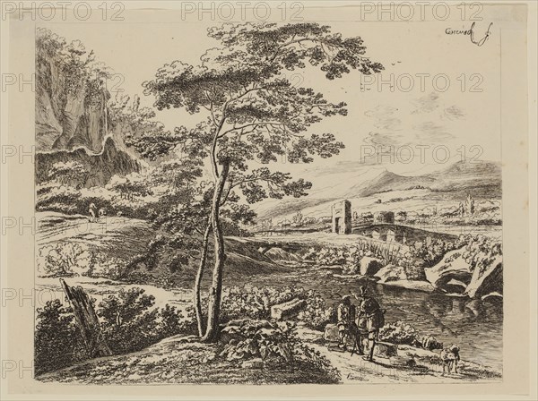 Willem de Heusch, Dutch, 1625-1692, The Pilgrim and the Shepherd, ca. 1690, etching and engraving printed in black ink on laid paper, Sheet (no visible plate mark): 7 1/4 × 9 3/4 inches (18.4 × 24.8 cm)