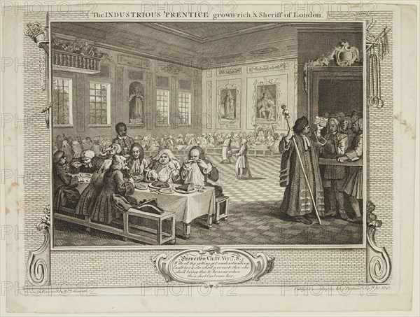 William Hogarth, English, 1697-1764, The Industrious Prentice Grown Rich and Sheriff of London, 1747, Engraving printed in black ink on wove paper, Plate: 10 1/4 × 13 3/4 inches (26 × 34.9 cm)