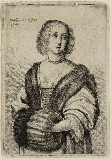 Wenceslaus Hollar, German, 1607-1677, Katherine Howard, 1646, etching printed in black ink on laid paper, Plate: 3 1/8 × 2 1/8 inches (7.9 × 5.4 cm)