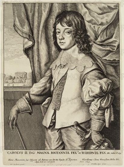 Wenceslaus Hollar, German, 1607-1677, after Anton van Dyck, Flemish, 1599-1641, Charles II of England, 1649, etching printed in black ink on laid paper, Sheet (trimmed within plate mark): 9 7/8 × 7 1/4 inches (25.1 × 18.4 cm)