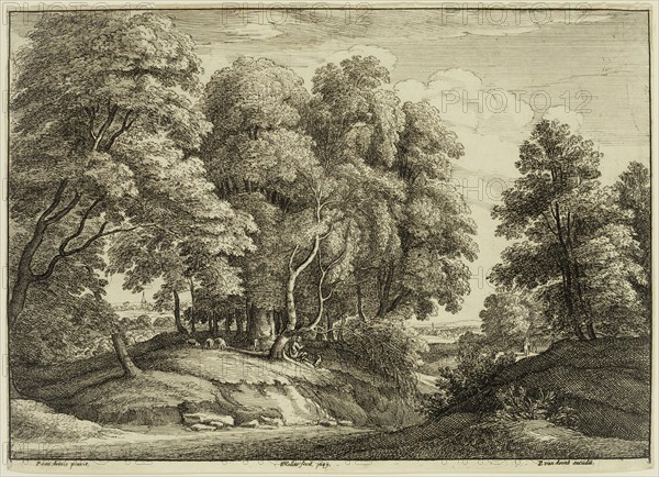 Wenceslaus Hollar, German, 1607-1677, after Jacobus van Artois, Flemish, 1613-1686, Der Schafer im Walde, 1649, etching printed in black ink on laid paper, Sheet (trimmed within plate mark): 6 × 8 3/8 inches (15.2 × 21.3 cm)