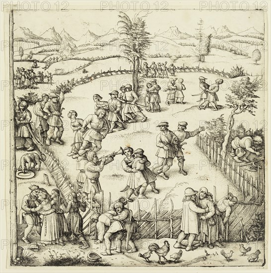 Daniel Hopfer, German, 1470-1536, Village Festival, early 16th century, etching printed in black ink on laid paper, Plate: 9 3/4 × 9 5/8 inches (24.8 × 24.4 cm)