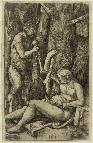 Hieronymus Hopfer, German, active ca. 1520-1530, after Albrecht Dürer, German, 1471-1528, The Satyr Family, 16th century, etching printed in black ink on laid paper, Plate: 5 3/8 × 3 3/8 inches (13.7 × 8.6 cm)