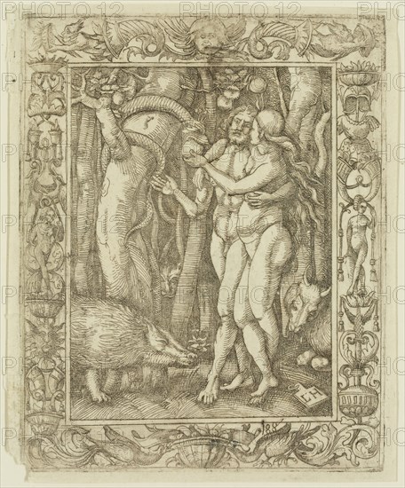 Lambert Hopfer, German, after Albrecht Dürer, German, 1471-1528, Adam and Eve, 16th century, etching printed in black ink on laid paper, Plate: 6 3/4 × 5 3/8 inches (17.1 × 13.7 cm)