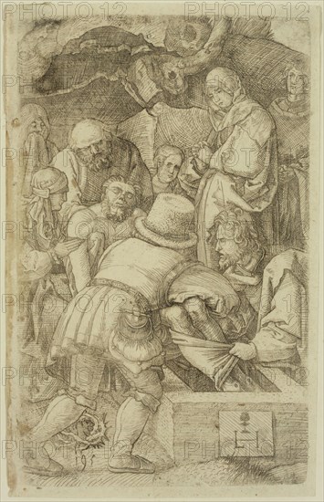 Lambert Hopfer, German, after Albrecht Dürer, German, 1471-1528, Entombment of Christ, 16th century, etching printed in black ink on laid paper, Plate: 5 1/2 × 3 3/8 inches (14 × 8.6 cm)