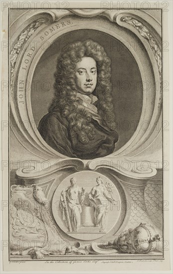 Jacob Houbraken, Dutch, 1698-1780, after Godfrey Kneller, English, 1646-1723, Lord Somers 1650-1716, 1745, engraving and etching printed in black ink on laid paper, Plate: 14 × 8 5/8 inches (35.6 × 21.9 cm)