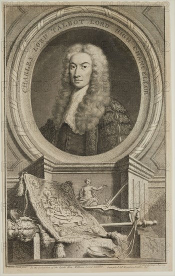 Jacob Houbraken, Dutch, 1698-1780, after John Vanderbank, English, 1694-1739, Lord Chancellor Talbot 1684-1737, 1739, engraving and etching printed in black ink on laid paper, Sheet (trimmed within plate mark): 14 7/8 × 9 1/4 inches (37.8 × 23.5 cm)