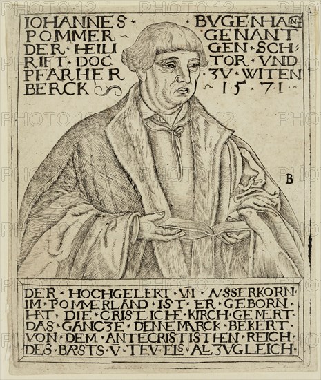 Balthasar Jenichen, German, active late 16th and early 17th century, Johann Bugenhagen, 1571, engraving printed in black ink on laid paper, Plate: 3 3/8 × 2 7/8 inches (8.6 × 7.3 cm)