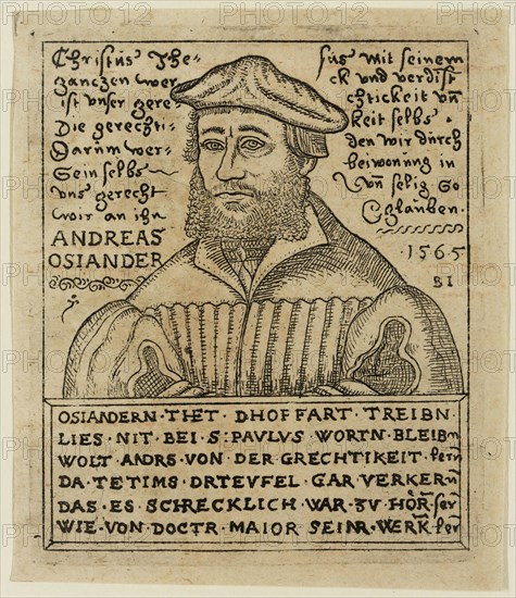 Balthasar Jenichen, German, active late 16th and early 17th century, Andreas Osiander, 1565, etching printed in black ink on laid paper, Plate: 3 3/8 × 2 7/8 inches (8.6 × 7.3 cm)