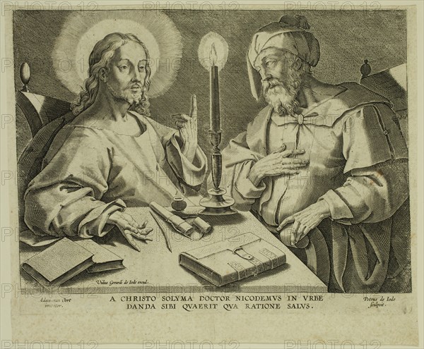 Pieter de, I Jode, Flemish, 1570-1634, after Adam van Noort, Netherlandish, 1562-1641, Christ Instructing Nicodemus, between late 16th and early 17th century, engraving printed in black ink on laid paper, Plate: 7 × 9 inches (17.8 × 22.9 cm)