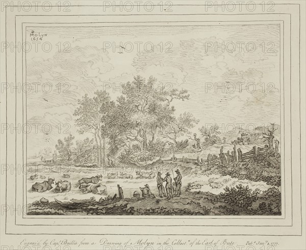 William Baillie, English, 1723-1810, after Pieter Molyn the Elder, Dutch, 1595-1661, Landscape with Cattle Reposing, ca. 1776, etching and engraving printed in black ink on wove paper, Plate: 7 7/8 × 10 inches (20 × 25.4 cm)